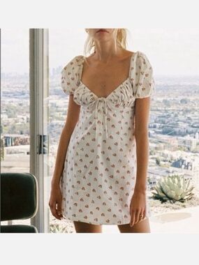 With Jean White Mini Dress with Peach Floral Print